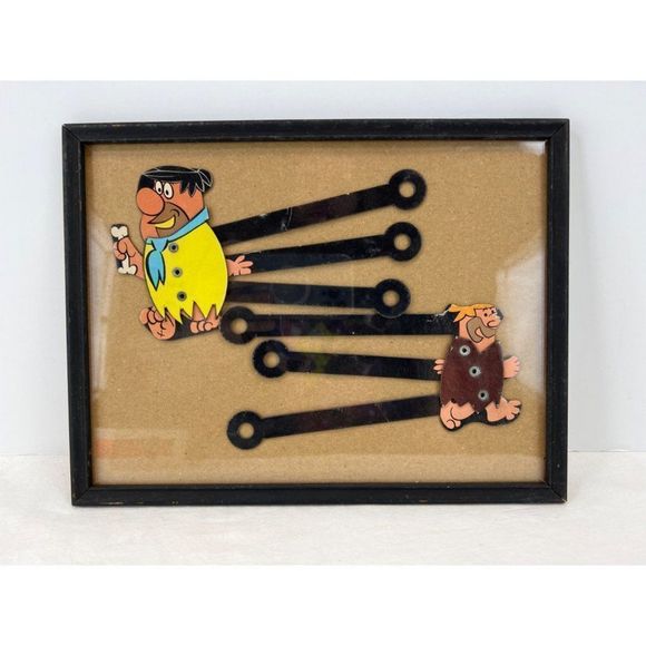 Other - Vintage Flintstones Cartoon Paper Mechanical Finger Puppet Paper Dolls Framed